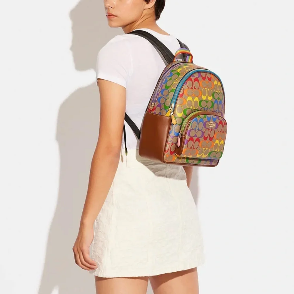 RARE LIKE NEW! Coach Backpack In Rainbow Canvas Multi PRIDE Bag Purses Designer🌈 - Picture 3 of 16